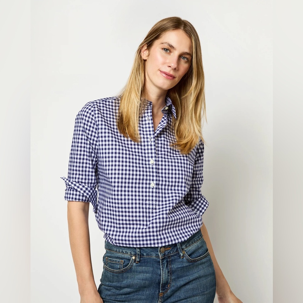 ANN MASHBURN Navy and White Checkered Blouse